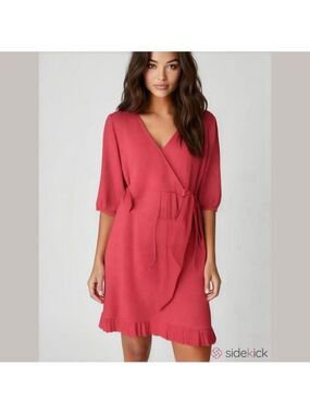 Cato Textured Pink Wrap Dress Large